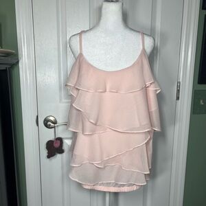 Torrid 1 (1X) Tiered Ruffle Cami Top w/adjustable straps Sheer Pale Pink EUC